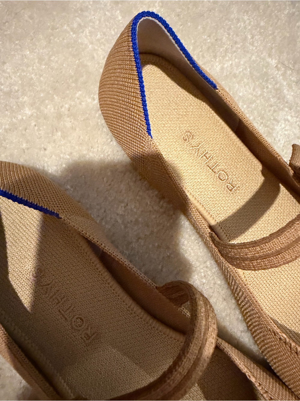 Rothy's Tan Mary Jane Flats with Blue Trim - Picture 4 of 10